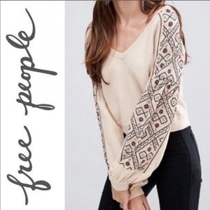 Free People Embroidered Balloon Sleeve Sweater